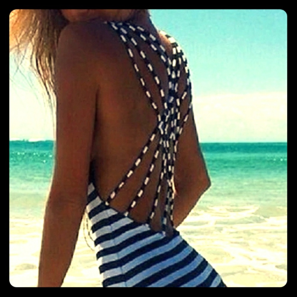 Nautical Cross Back Mono Stripe Swimsuit
